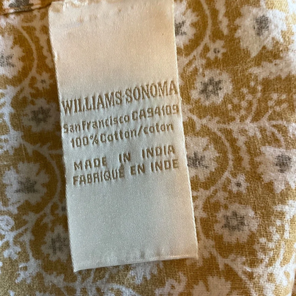 Williams Sonoma Pillowcase Standard Cotton Floral Print Mustard‎ Yellow White